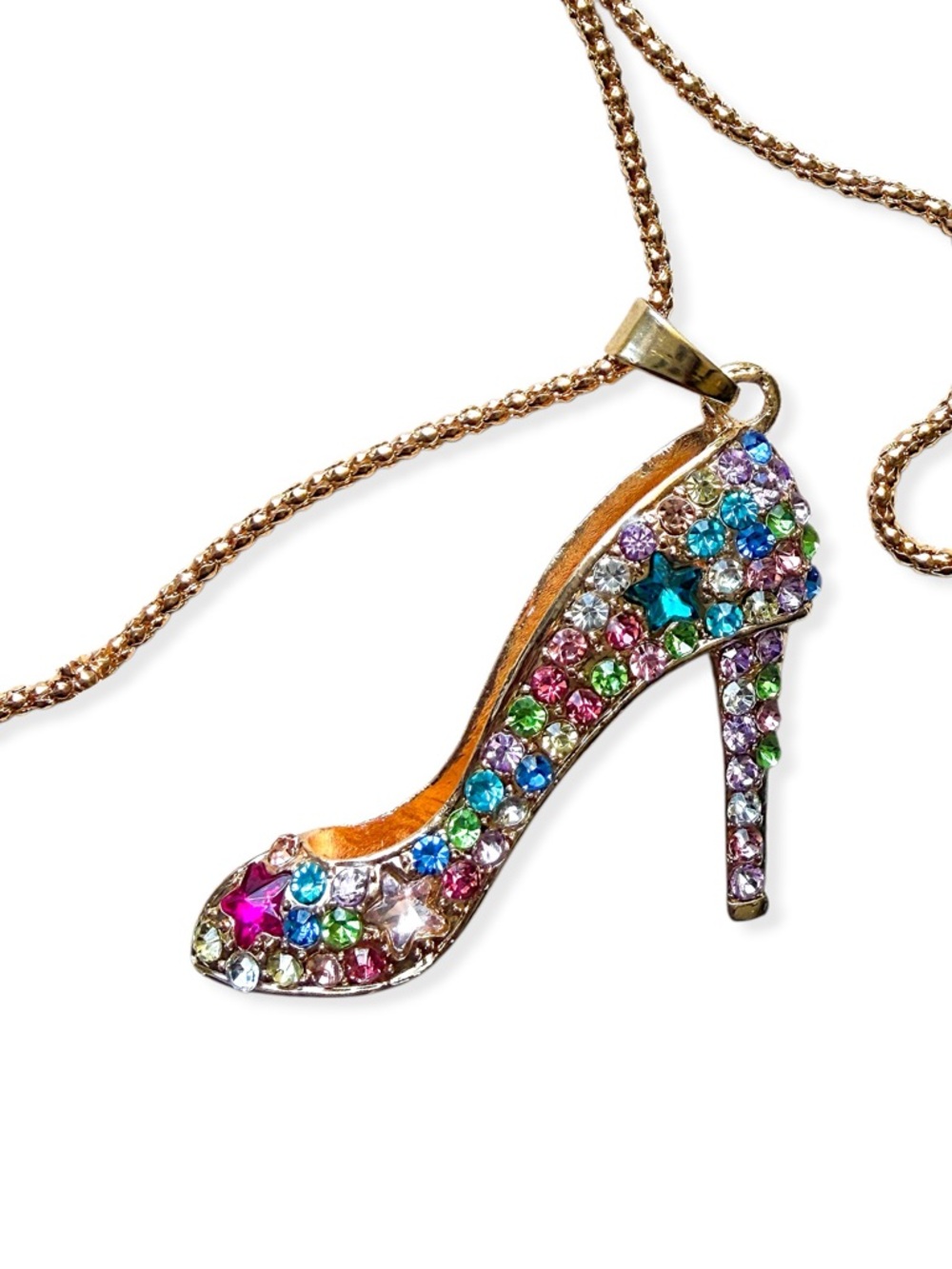 Betsey Johnson Multicolor Crystal Rainbow Stiletto Pendant Necklace NWT